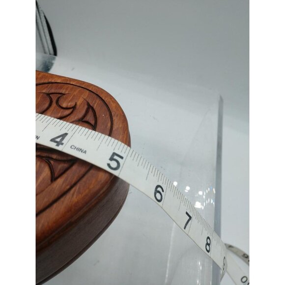 Heart-Shaped Wooden Trinket Box With Carved Lid 5" x 5" x 2" - Picture 3 of 9